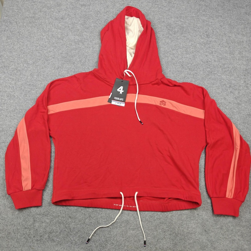 Fourlaps Hoodie Mens XL Red Rush Pullover French Terry Athletic Striped Drawcord